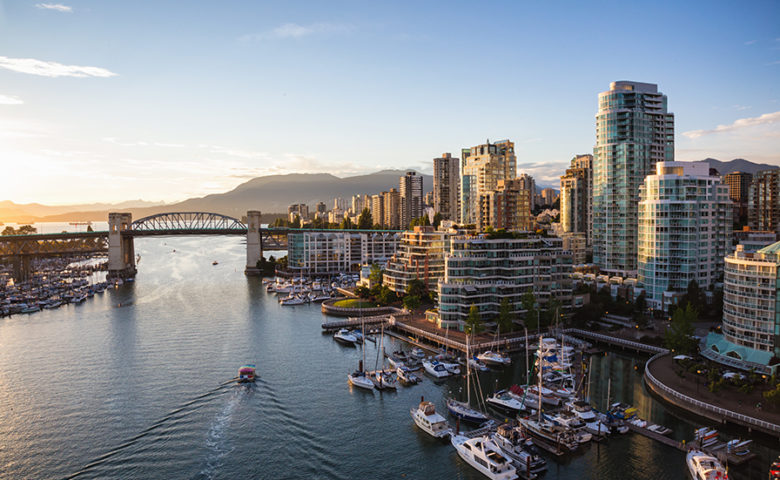 British Columbia skyline of Vancouver from False Creek