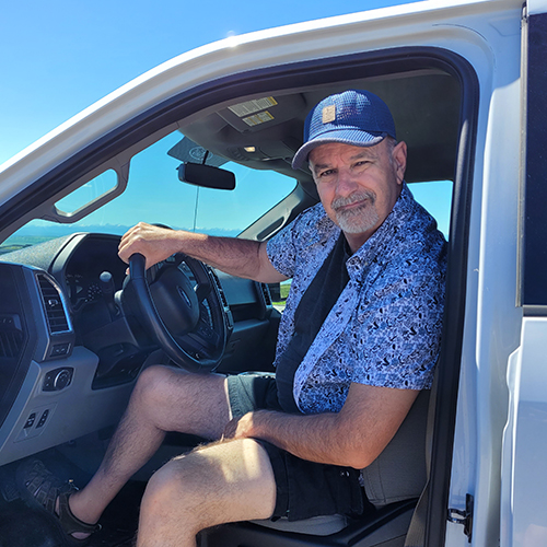 Smiling Denis in this truck