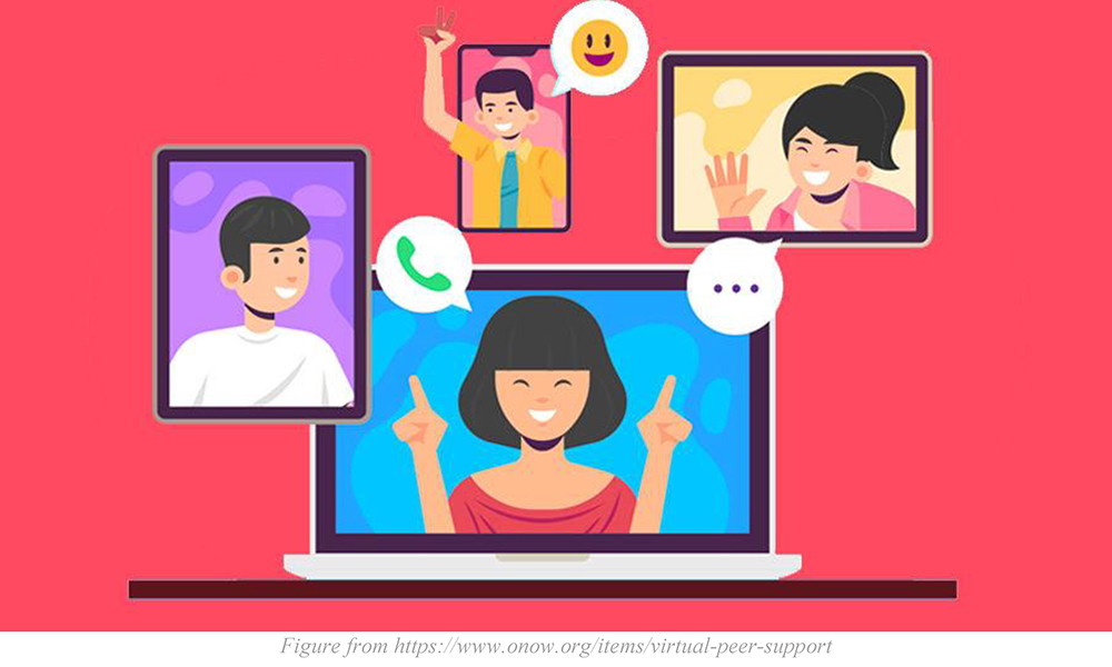 Illustration of people communicating by phone, computer and in person