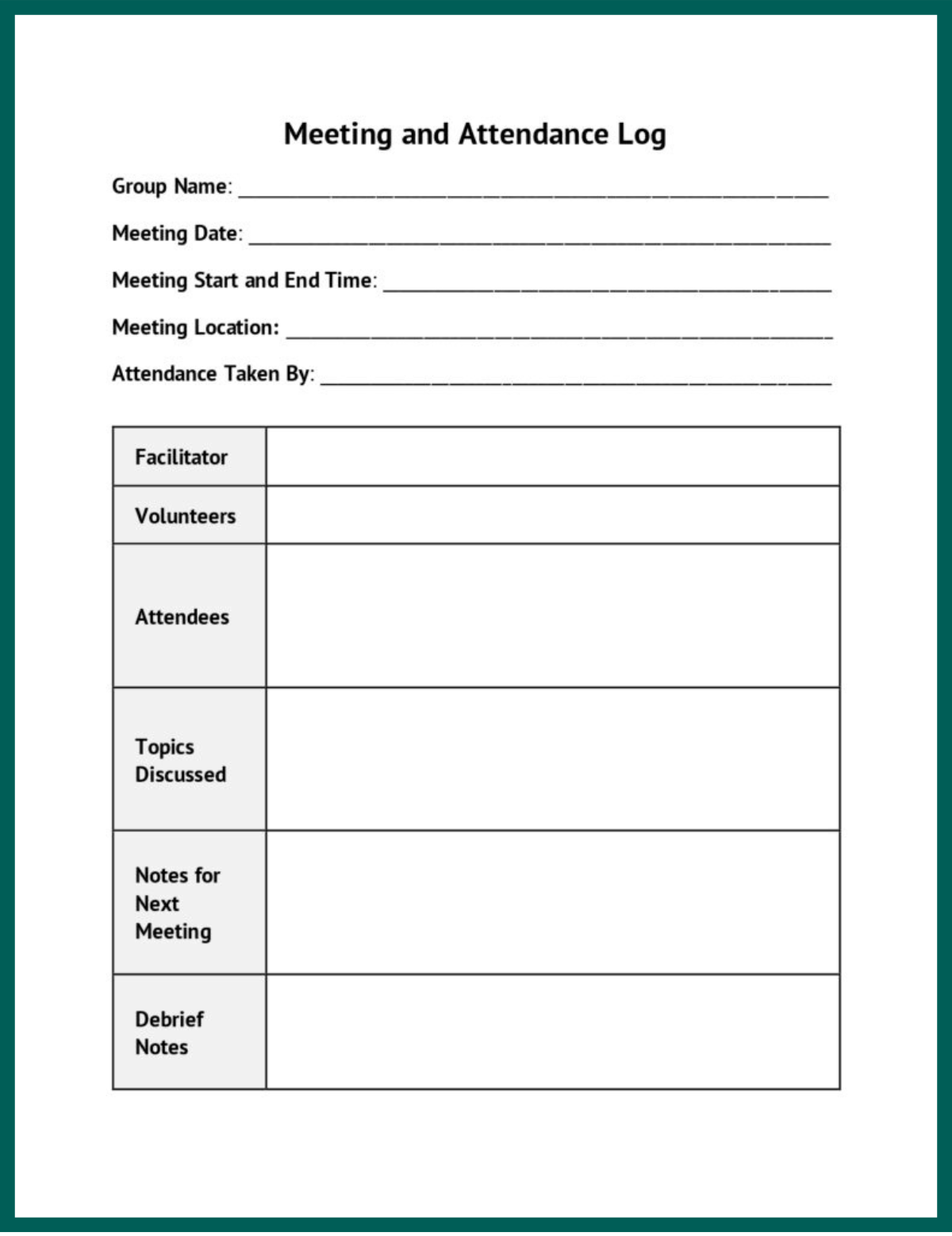 A document you can use to record meetings, attendees, topics discussed and more.