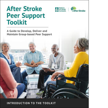 After Stroke Peer Support Toolkit cover. Laughing group of adults sitting in a circle.